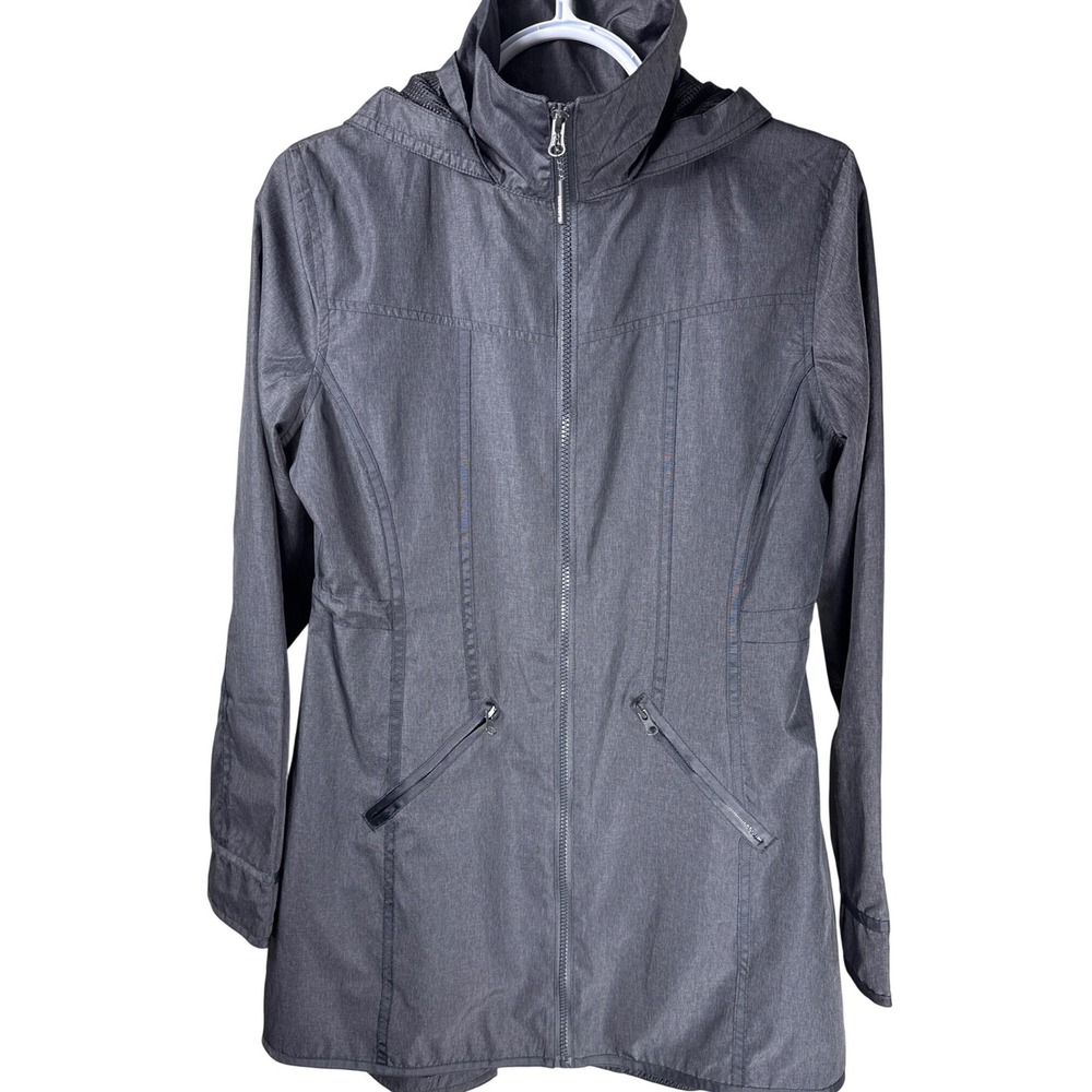 Mondetta Womens Gray Hooded Windbreaker Jacket Full Zip Mesh Lined Size S